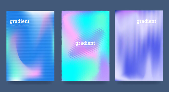 Fototapeta Set of backgrounds with distortions in the form of ripples on glass. Abstract fractal texture with ribbed glass texture. Bright gradients, futuristic tones, vector background.