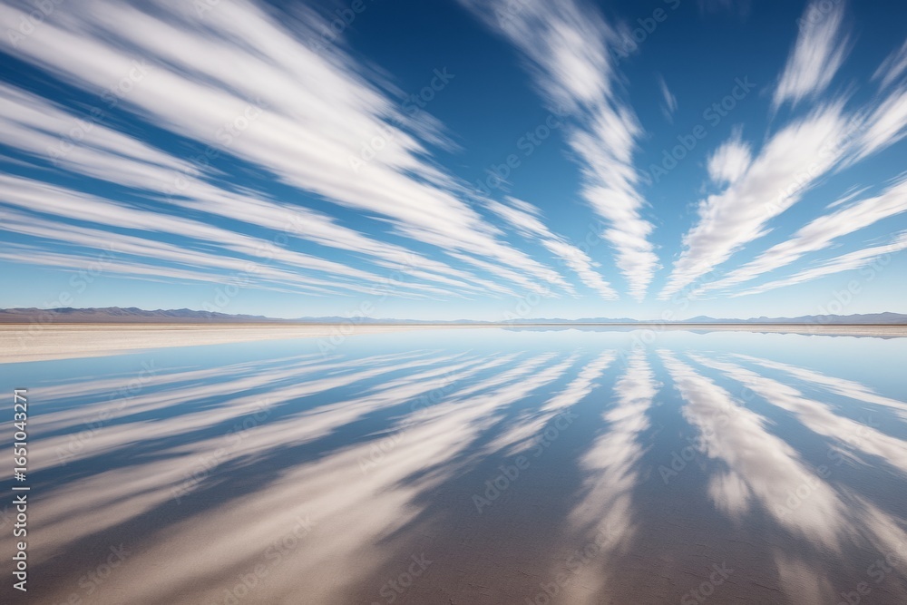 Aufkleber surreal sky and cloud reflections over a calm water surface creating a dramatic abstract light backg