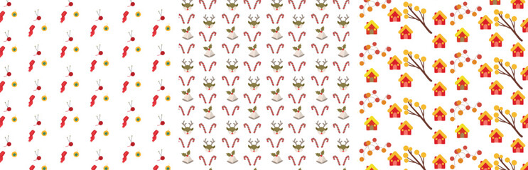 Decorative Christmas seamless vector patterns bundle for crafts and posters.