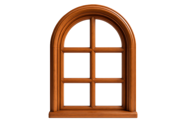 Arched Wooden Window Frame Isolated on Transparent Background