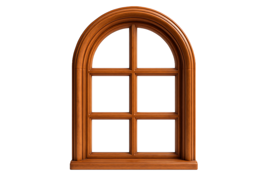 Arched Wooden Window Frame Isolated on Transparent Background