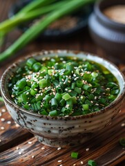 Green onions provides a fresh contrast in color and flavor, while the sesame seeds add a nutty aroma and crunch