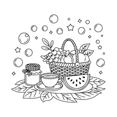 Breakfast - Cute & Cozy Coloring Book for Relaxation and Creativity. Easy, line art vector illustration, Coloring Pages for Kids & Adults