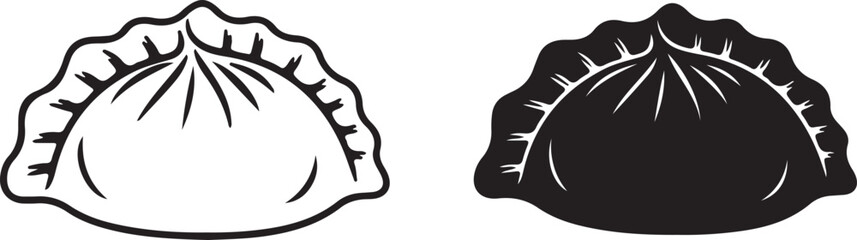 Vector pierogi icon:  black and white China Dumpling symbol, pierogi  isolated background, food sign, graphic design element.