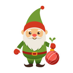 Obraz premium Gnome holding christmas ball vector illustration
