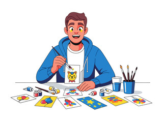 Creative Artisan Crafting Art: A skilled artist, brimming with inspiration, focuses on the creation of art in their vibrant studio setting.