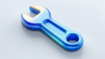 Obraz premium Blue and Gold Wrench Tool on White Surface with Metallic Gradient and Glossy Finish