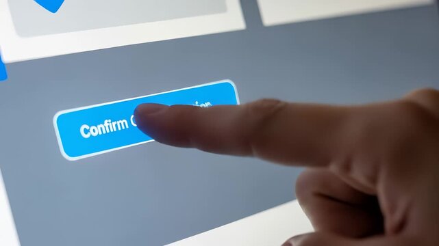 Cloud Computing Migration. Cloud computing migration process with finger pressing confirm button digital screen, secure data transfer and migration