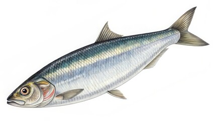 Illustration of a silver herring fish isolated on white background