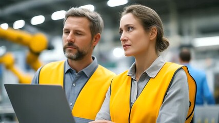 Cutting-edge factory setting with engineers and managers strategizing together representing business teamwork, collaboration, corporate strategy, leadership, innovation, growth, technology solutions