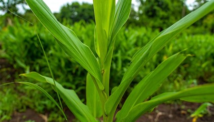Obraz premium Lush green turmeric plants in a field