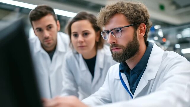 Lab setting with a team of engineers working together on cutting-edge quantum computing technology representing quantum computing, artificial intelligence, technology innovation