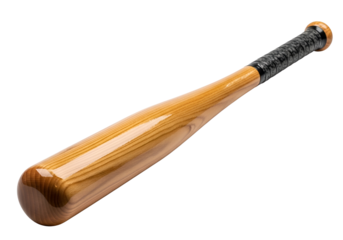 Close-up of a wooden baseball bat with black grip on a black background