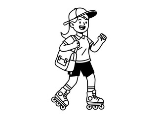 Skater on Wheels: A girl is depicted in a dynamic illustration, gleefully skating with her backpack. A snapshot of youthful joy and urban adventure.