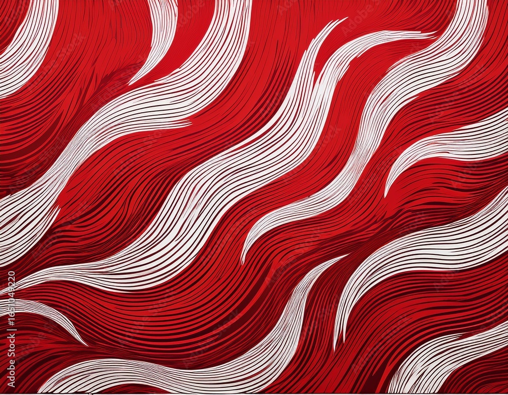 Poster red and white abstract zebra pattern with bold textured brush strokes blending animal print inspirat