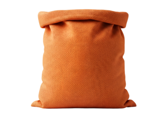 Close-up of an orange textured fabric cushion with a soft, plush appearance on a black background