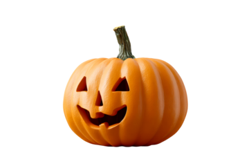 Carved pumpkin with a cheerful face for Halloween
