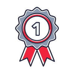 Achievement Badge Award Icon with Number One Ribbon