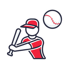 Baseball Player Hitting Ball Icon for Sports and Championship