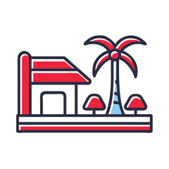 Beach Resort Vacation Icon with Palm Trees and Summer Travel
