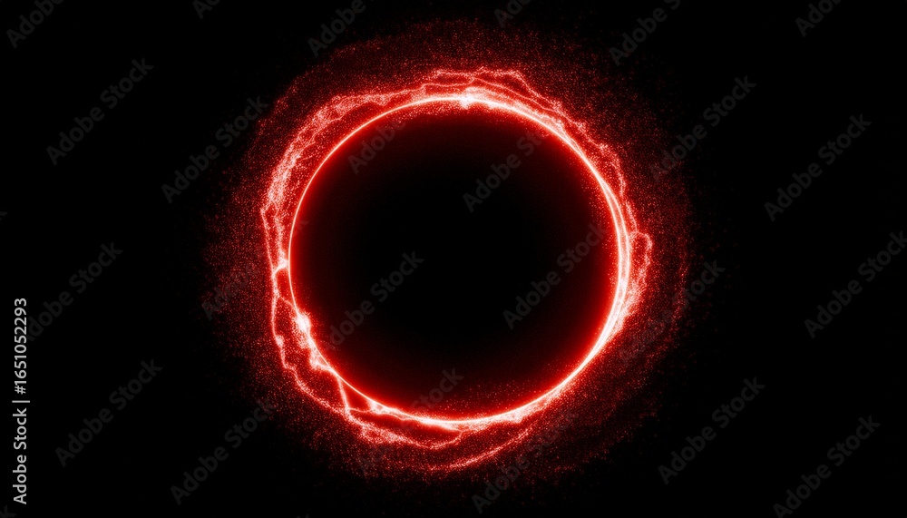 Poster red abstract circle plasma lightning particle effect ring with swirling glow particles visual effect