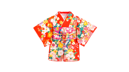 PNG a red and white kimono with a floral pattern of flowers on a transparent background