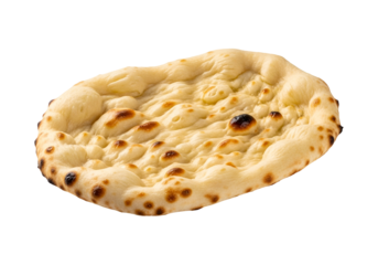 Close-up of freshly baked traditional naan bread with a golden-brown crust and slightly charred