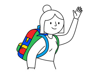 Embarking on Adventure: A cheerful cartoon character with a colorful backpack waving hello, set against a simple background, ready to embark on a journey of exploration and fun. 