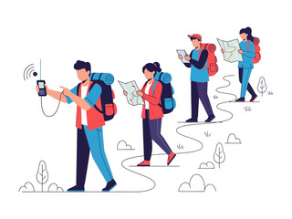 Obraz premium Hiking Trail: A group of hikers navigates a scenic trail, immersed in nature's beauty. The image represents exploration and adventure, illustrating the bond of friendship and the thrill of discovery.