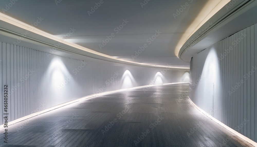 Poster empty curved corridor with smooth white walls and soft lighting creating calm and minimalistic atmos