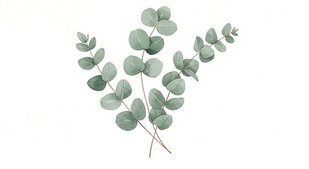 Obraz premium Watercolor Eucalyptus Leaves On White Background
