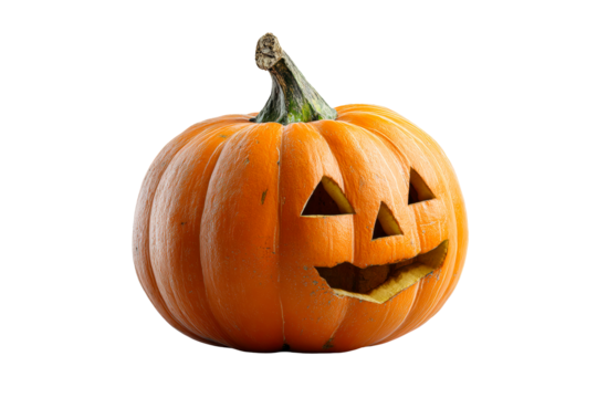 Carved orange pumpkin with triangular eyes and jagged mouth