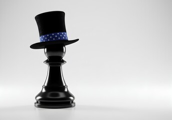 Black Pawn Chess Piece with Blue Uncle Sam Hat on White Background, Representing US Identity