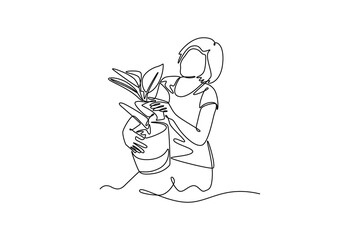 House symbol with plug like a plant. Sustainability home concept. Single line draw design. Vector graphic illustration