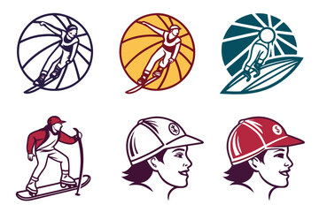 Set of winter and summer sports icons with athletes in action