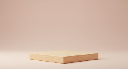 Minimalist Wooden Display Platform on a Soft Peach Background for Product Presentation and Mockups, Simple and Elegant Design.