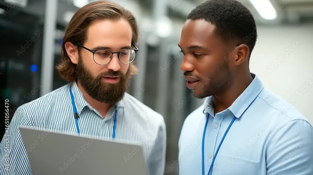 Aufkleber team of it professionals working together in a bustling data center.