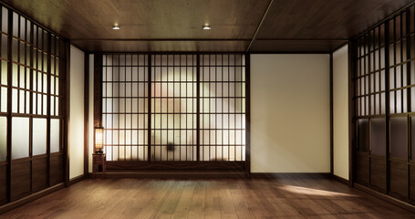 Japanese room,Minimalist Japanese interior with wooden elements,and natural light through shoji...