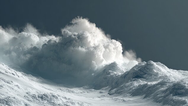 Dramatic snow-capped mountain range with a massive cloud formation - Powered by Adobe