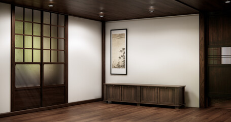 Mock up Cabinet design on earth tone wood room interior modern style .3D rendering