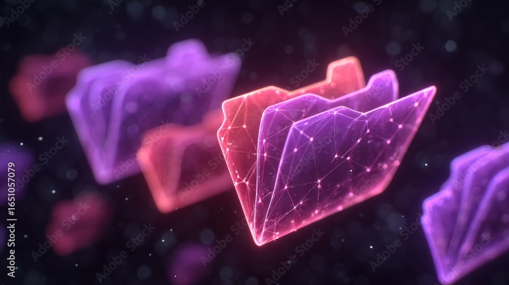 Poster abstract network grid with files and folders, futuristic software interface, digital document manage
