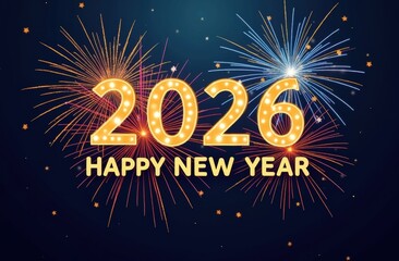 2026 happy new year celebration with colorful fireworks display