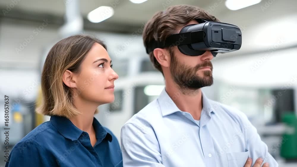 Poster enhancing smart factory efficiency through virtual reality integration.