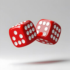 Two vector red casino falling dice with white dots isolated on background