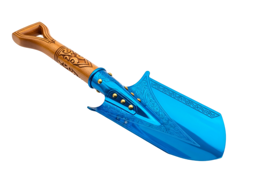 Colorful decorative garden trowel with ornate handle and engraved blade for gardening and outdoor