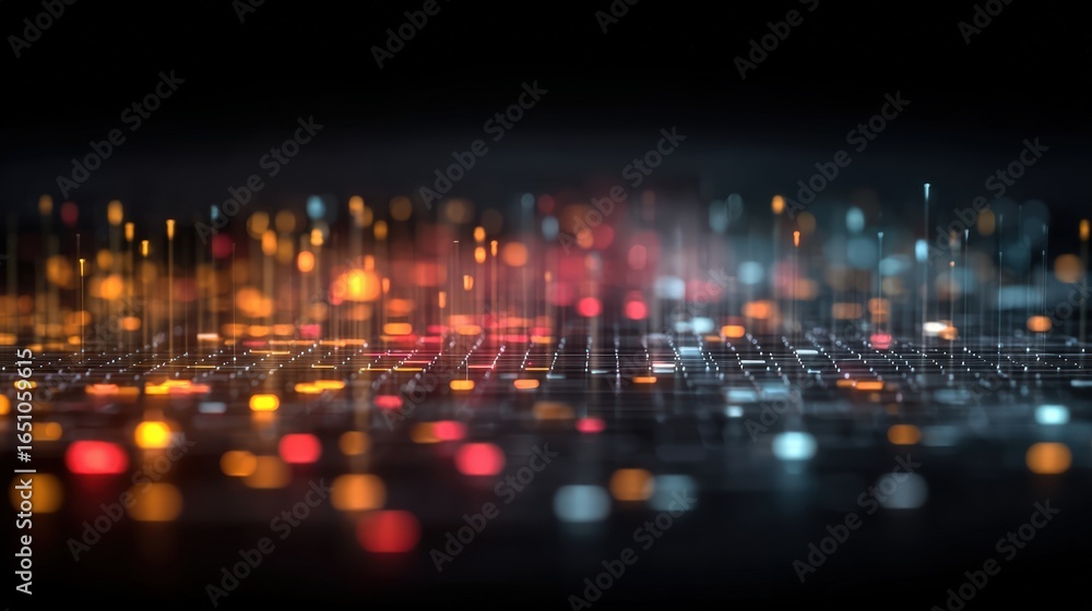 Poster abstract network grid with files and folders, futuristic software interface, digital document manage