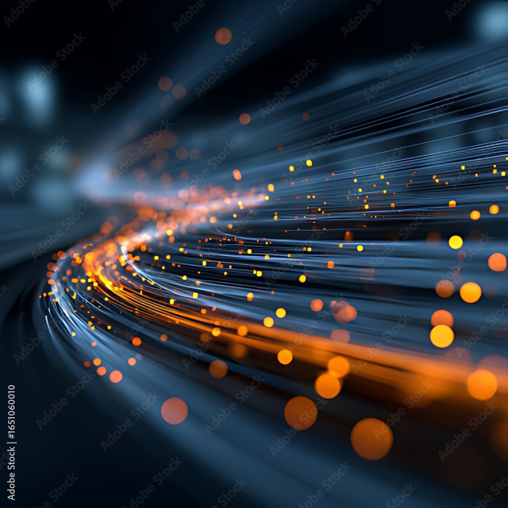 Poster abstract image of glowing lines and dots in motion blur effect