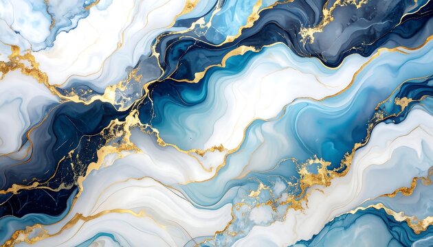 Abstract pink and blue marble liquid texture with gold splashes, luxury background - Powered by Adobe