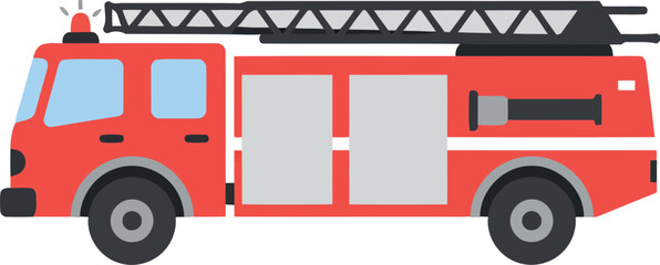 Red fire truck with ladder side view vector art