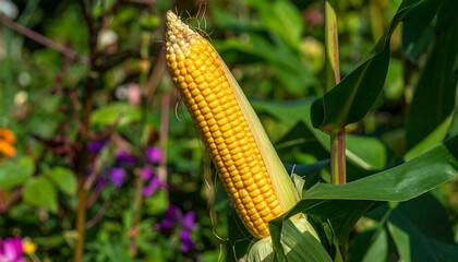 Ripe corn cob in garden